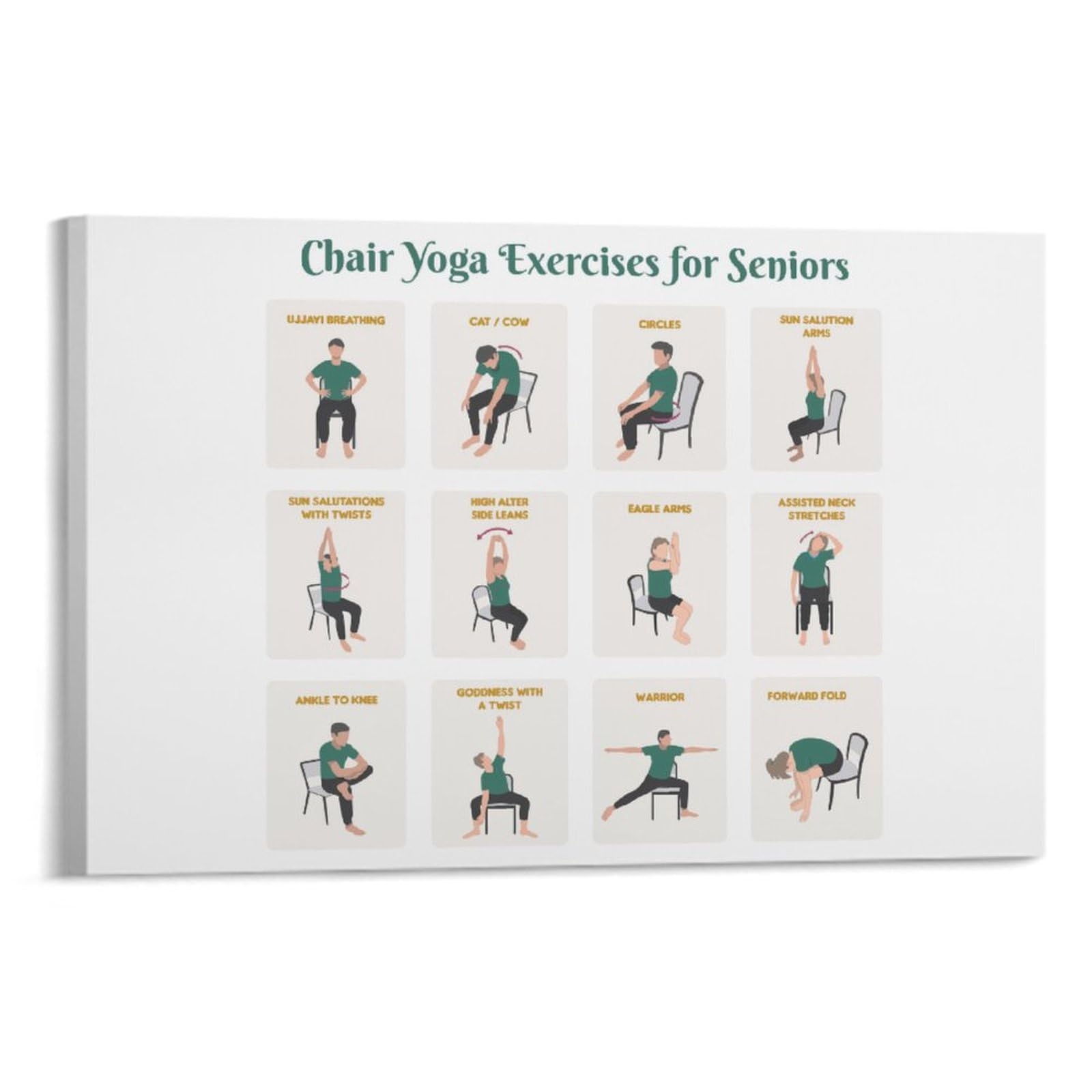 Amazon Chair Yoga Pose Poster Yoga Chart Yoga Chair Exercise Chart Canvas Prints For Yoga Room Frame style 24x16inch 60x40cm Sports Outdoors