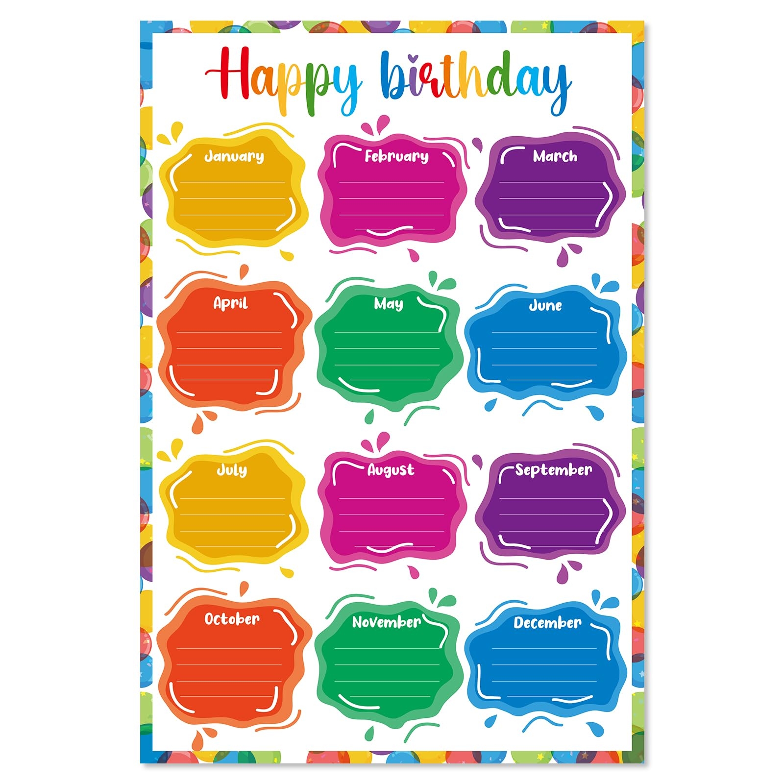 Amazon D4DREAM Happy Birthday Chart Poster Confetti Birthday Poster For Classroom Watercolor Classroom Birthday Chart Colorful Birthday Posters Bulletin Board Decorations For Back To School Supplies Office Products