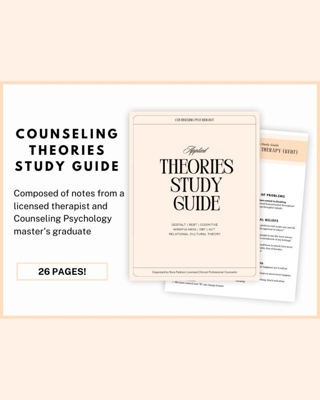Counseling Social Work Theories Study Guide National Counselor Exam Mental Health Study Tools CBT DBT ACT Mindfulness Etsy