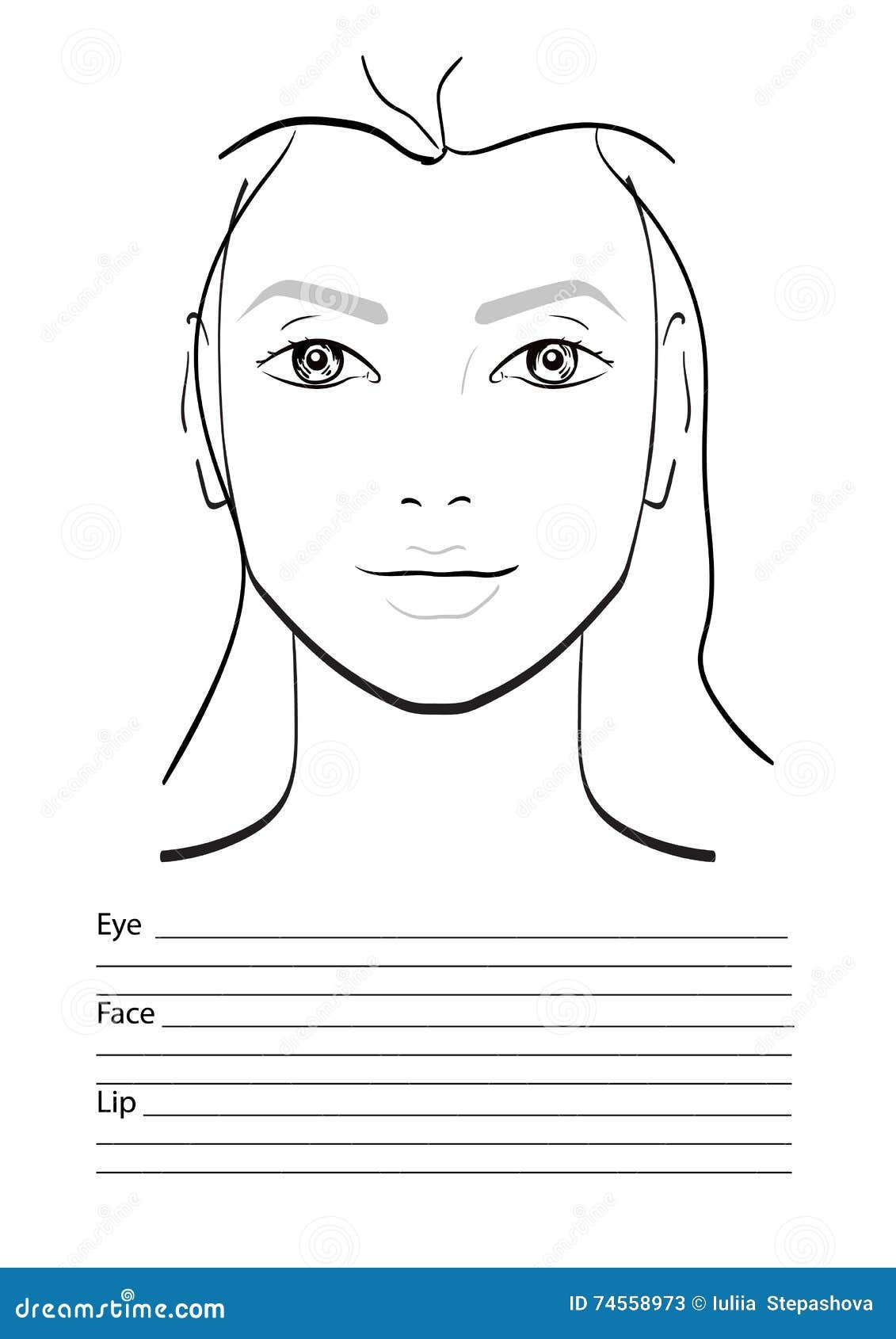Face Chart Makeup Artist Blank Stock Illustration Illustration Of Person Elegant 74558973