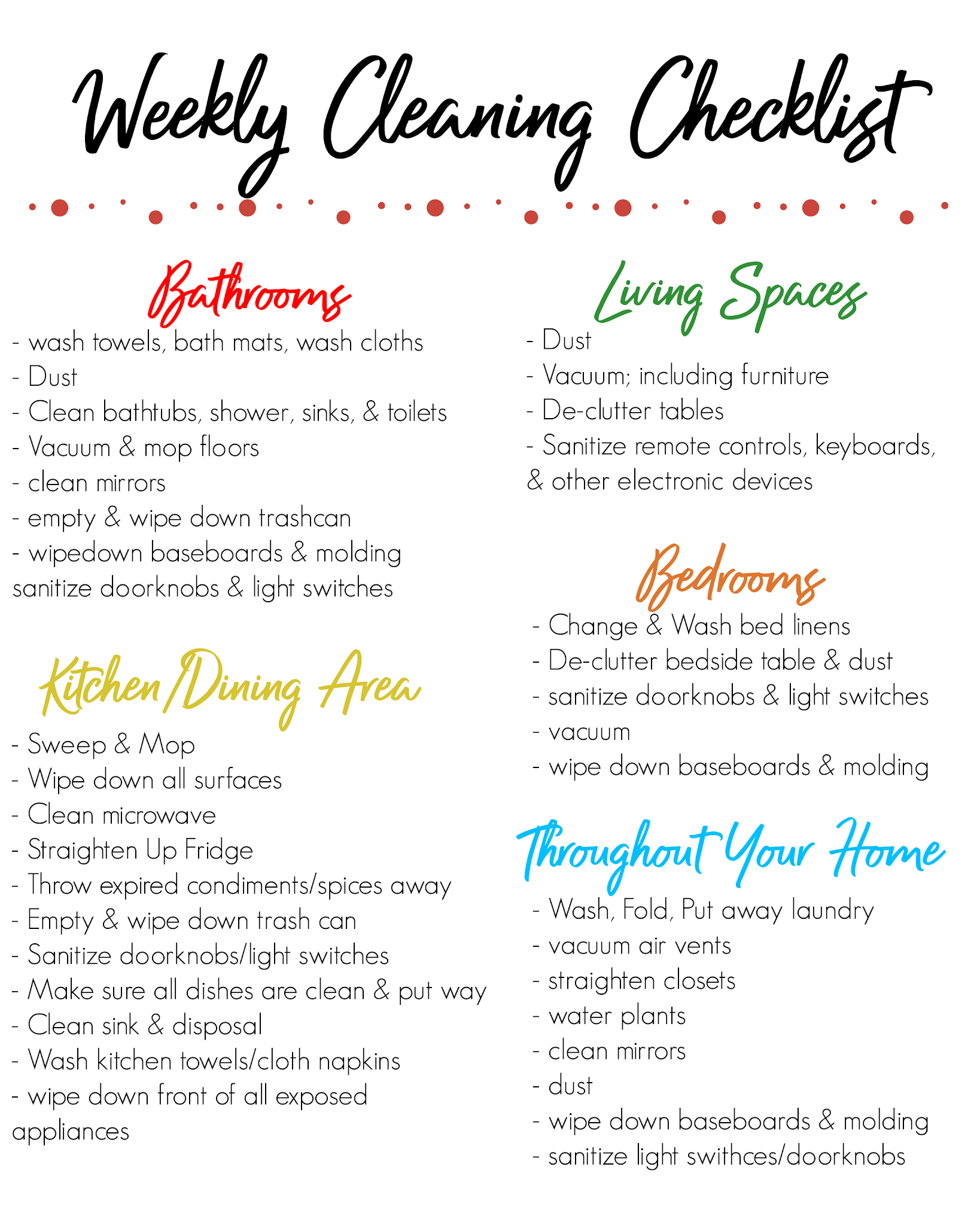 Weekly Cleaning Chart Printable