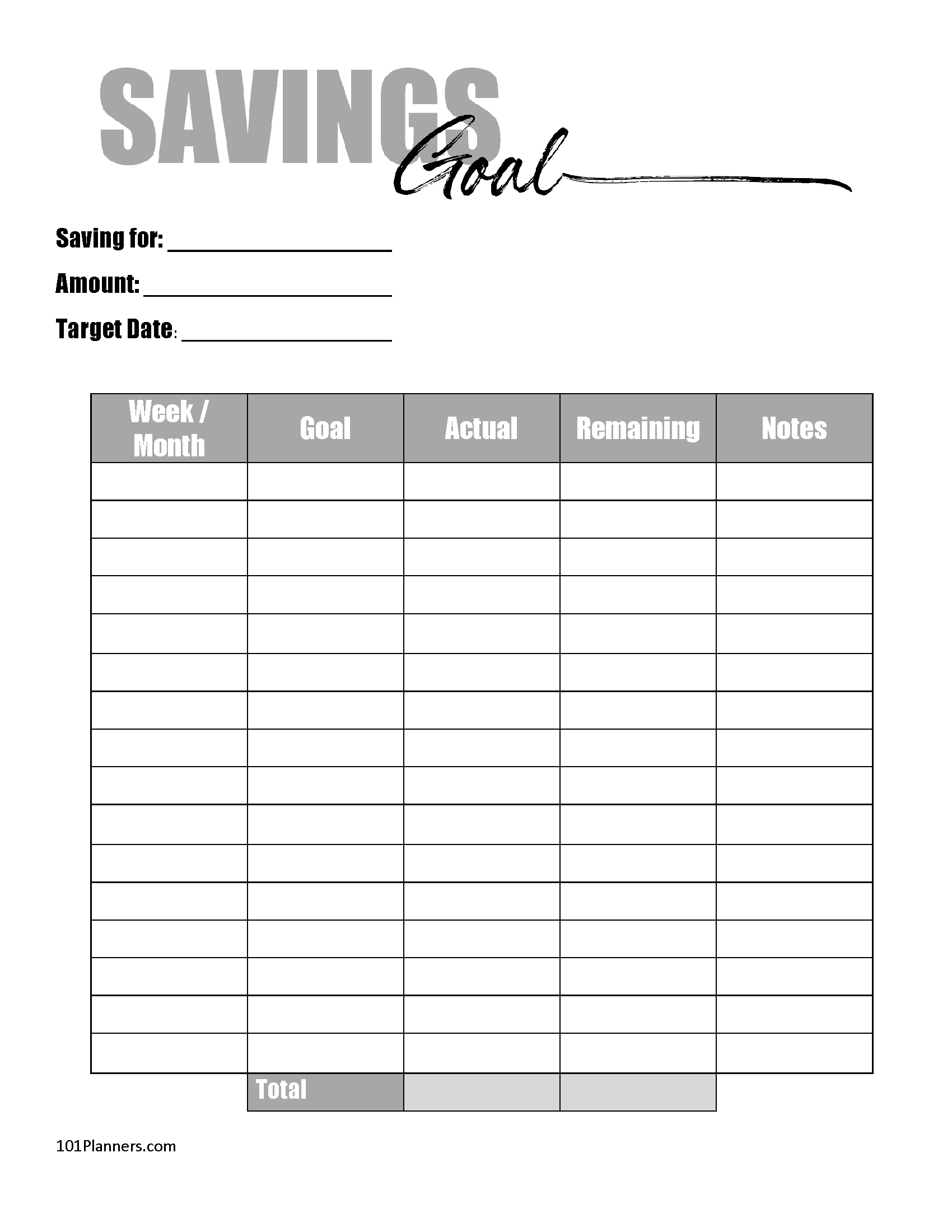 Printable Savings Chart