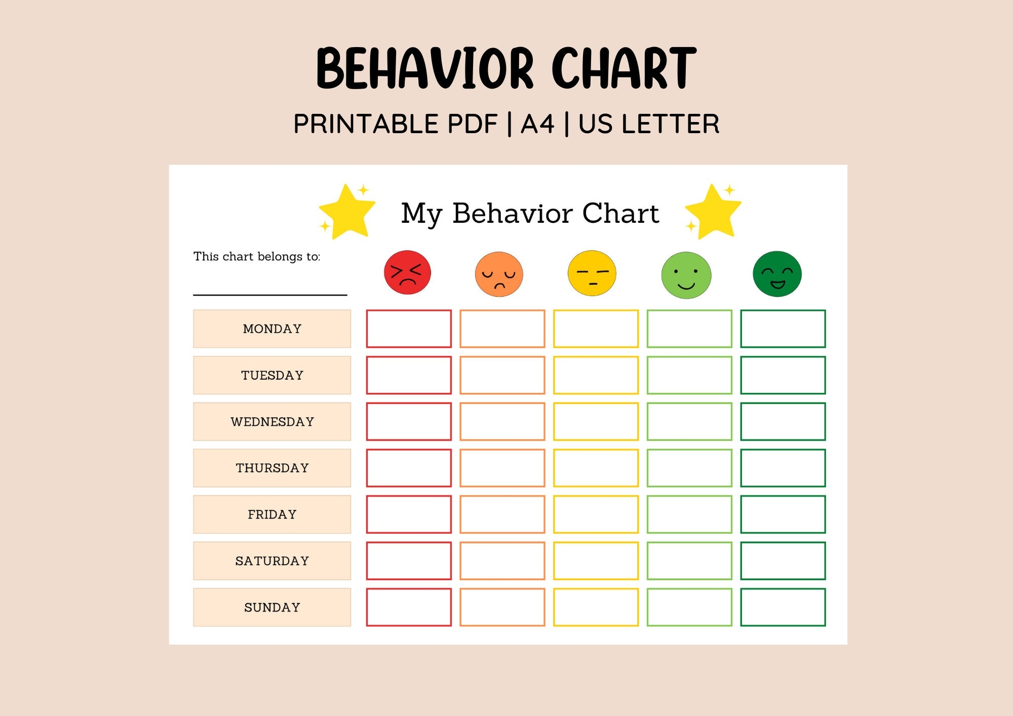 Printable Emotion Scale Behavior Chart Colourful Kids Behavior Chart Sticker Chart Behavior Management Toddler Chart Mood Tracker Etsy