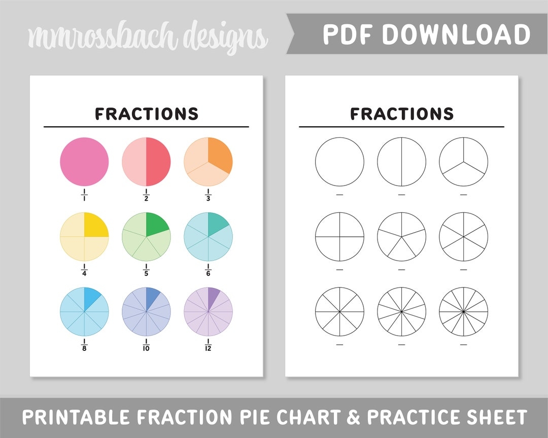 Printable Fraction Chart And Practice Worksheet Study Guides For Math Homeschool Studies Instant Digital Download PDF Etsy