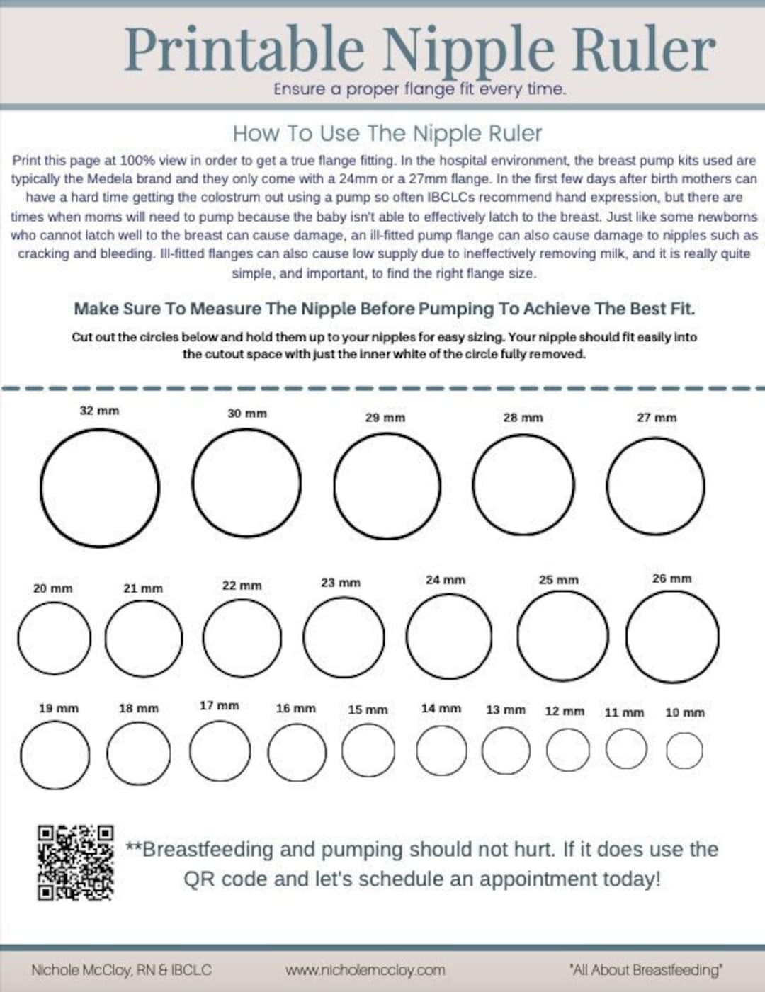 Printable Nipple Ruler Flange Fitting Tool For Pumping And Breastfeeding Nipple Size Etsy
