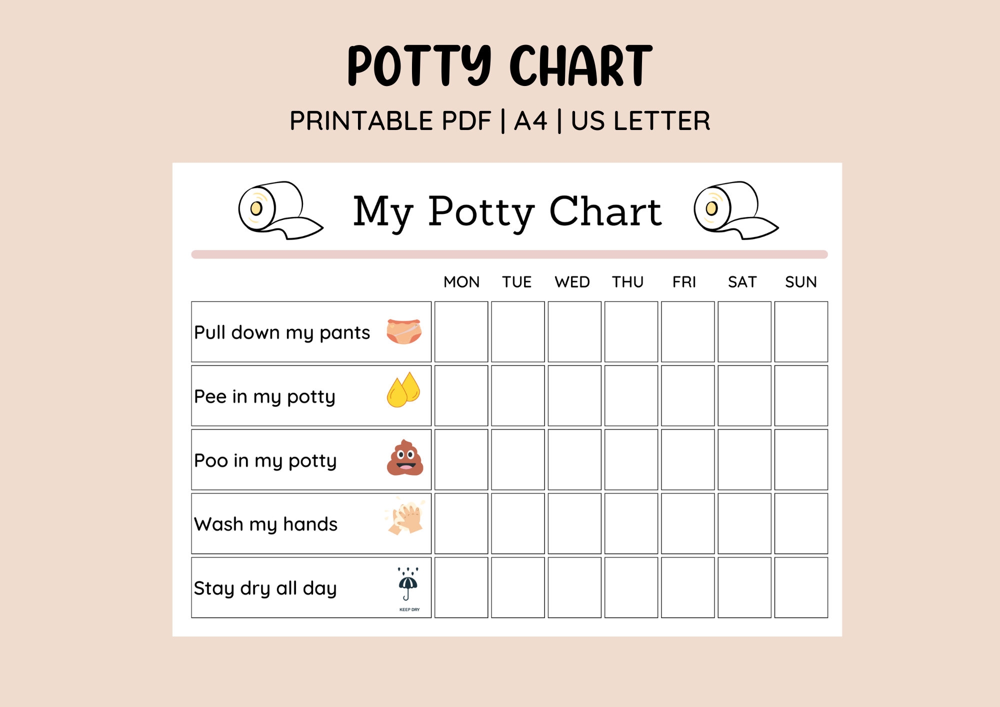 Printable Weekly Potty Training Chart Potty Sticker Chart Toddler Toilet Training Potty Chart Reward Chart Printable Sticker Chart Etsy Norway