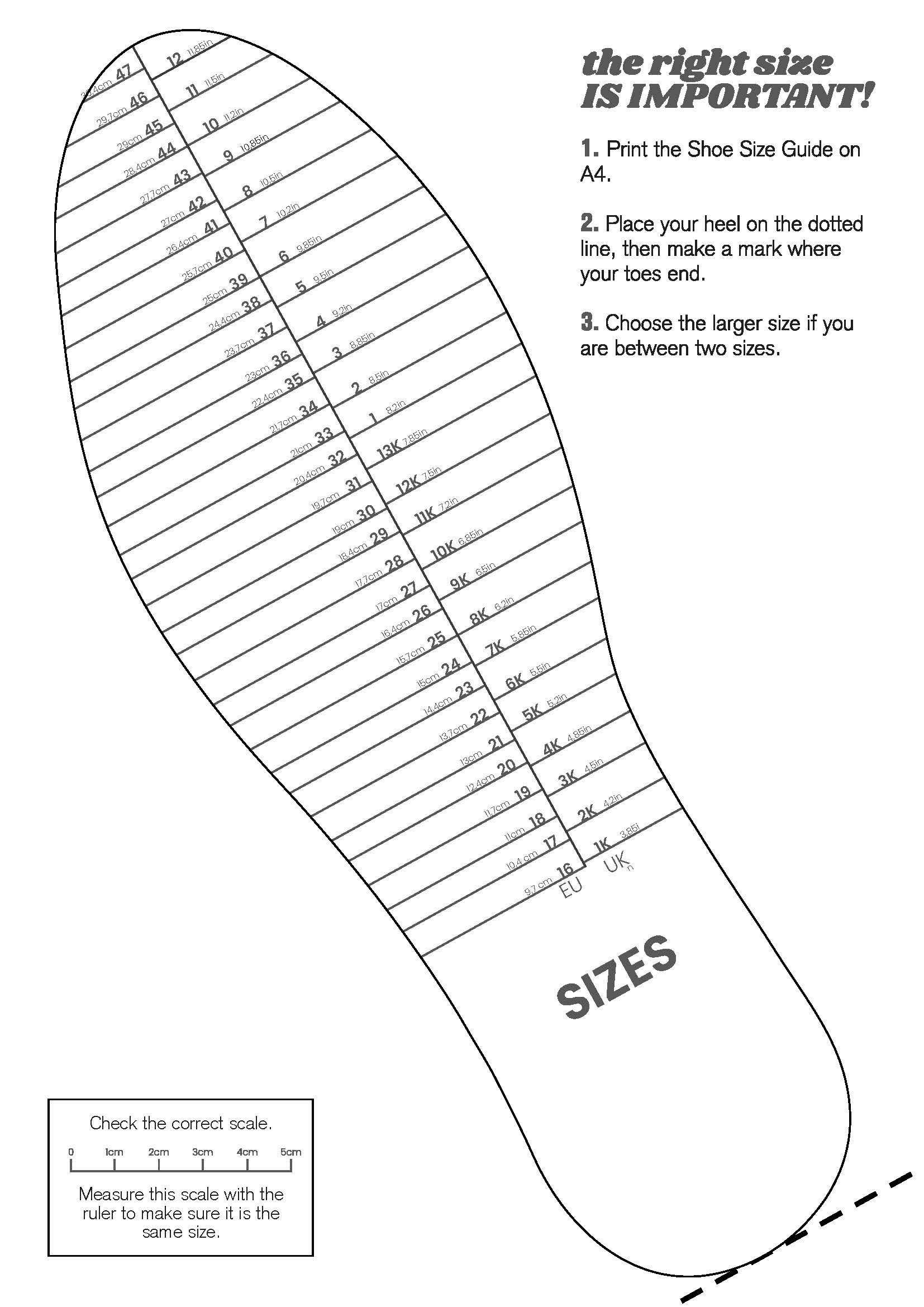 Printable Foot Size Chart