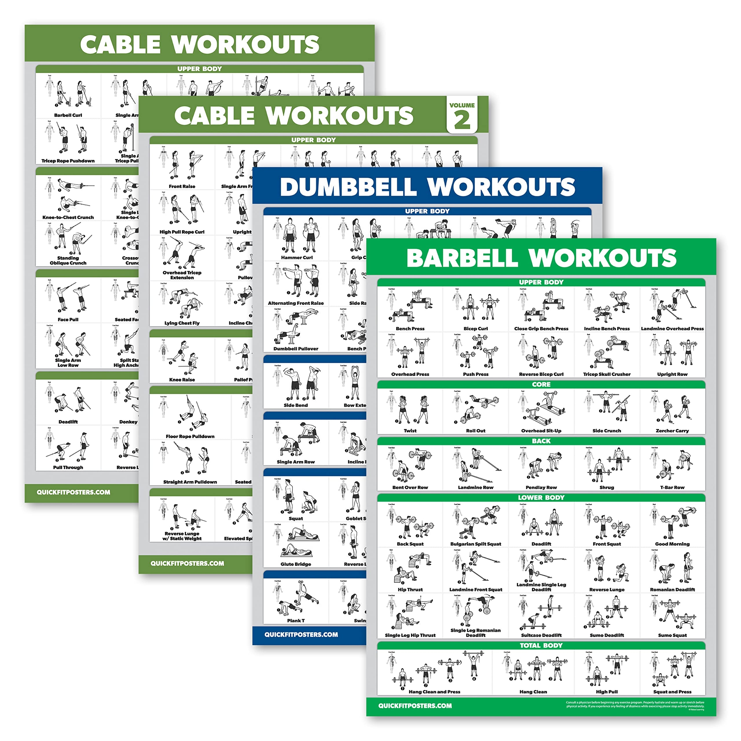 Amazon 4 Pack Cable Machine Workout Posters Volume 1 2 Dumbbell Exercises Barbell Exercises LAMINATED 18 X 24 Sports Outdoors